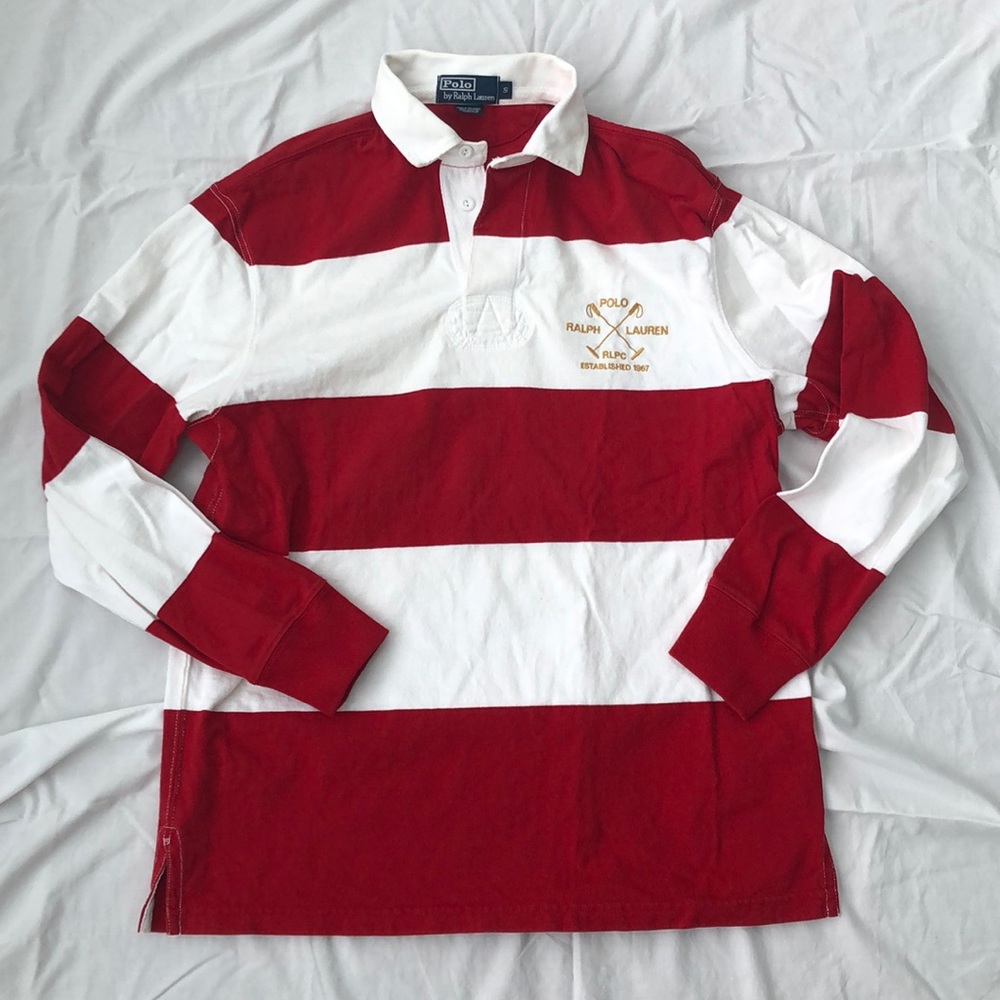 Polo Red and White Striped Long Sleeve